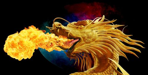 dragon fire breathing golden dragon