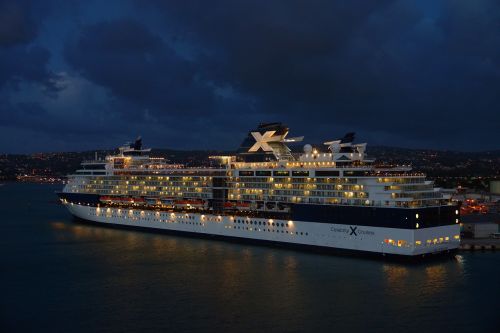 driving cruise ship night port