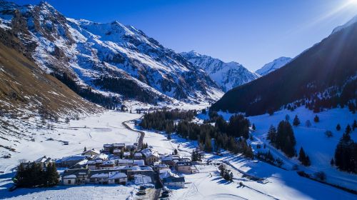 drone snow village
