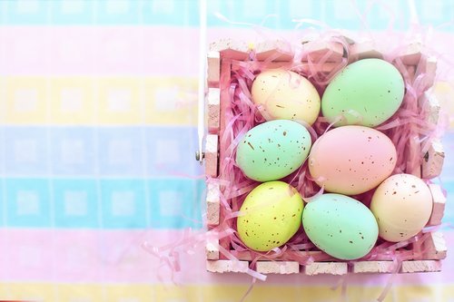 easter eggs  basket  pastels