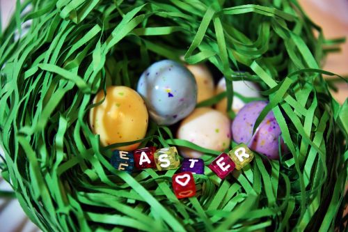 Easter Eggs In Grass Basket