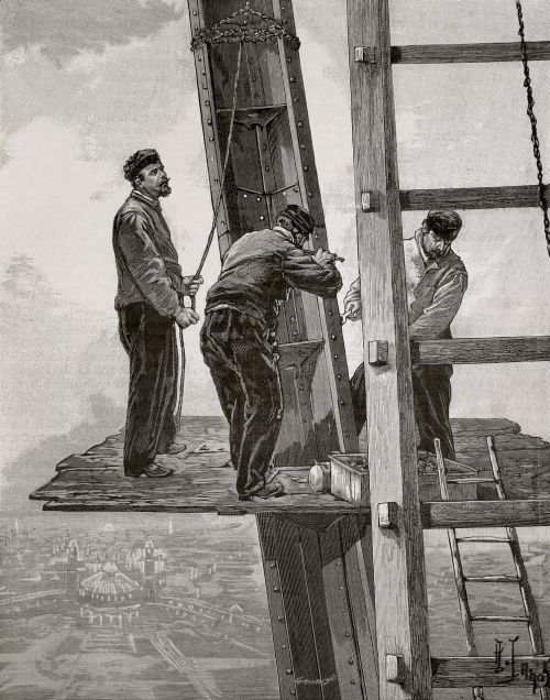 eiffel tower construction workers