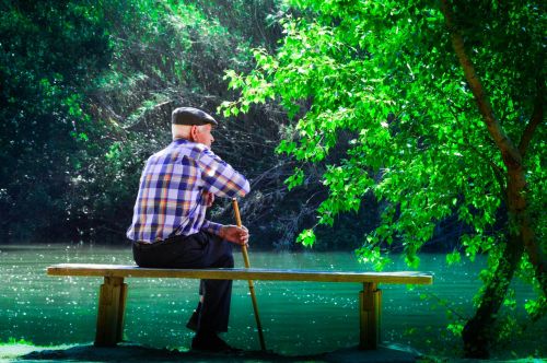 elder meditating his life watch the water