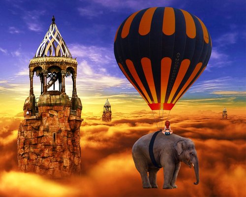 elephant  sky  fantasy