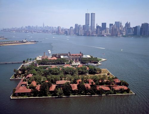 ellis island new york city skyline