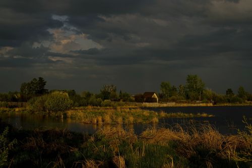 evening lake house
