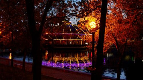 evening lantern pond