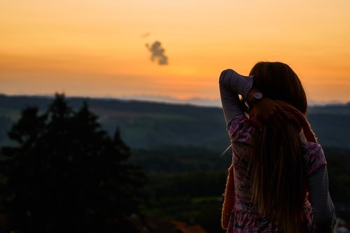 evening sky  girl  sunset