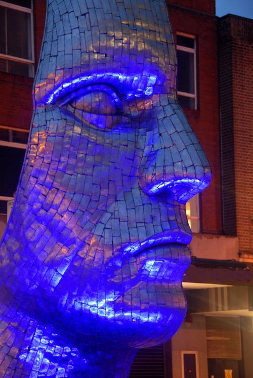 face blue sculpture