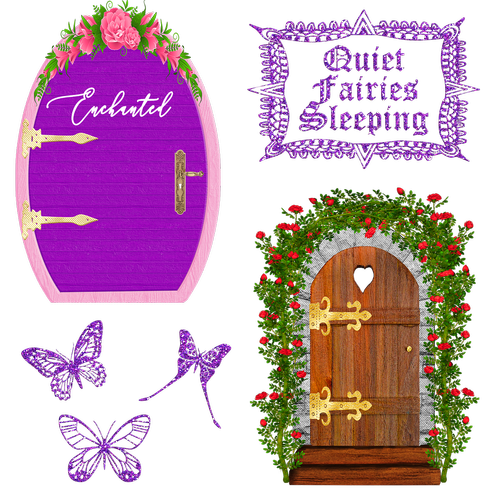 fairy doors  wood  flowers