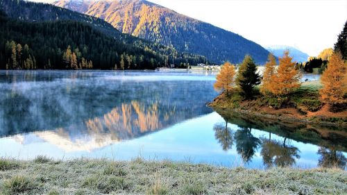 fall mountains lake morning