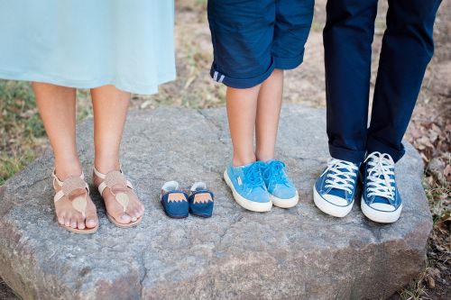 family feet closeup blue