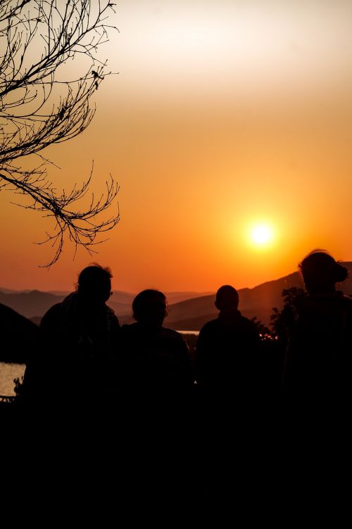 family lake sunset