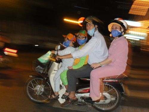 family motorcycle at night