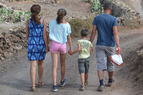 family people hiking