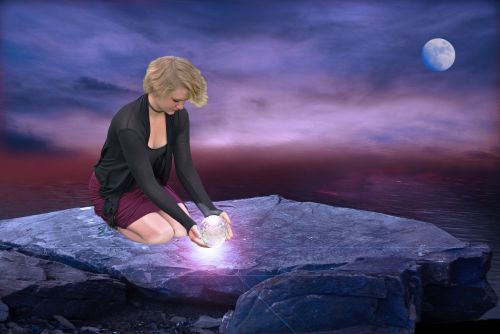 fantasy young girl glowing crystal