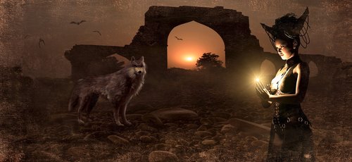 fantasy  archway  wolf