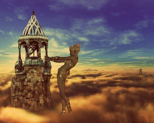 fantasy  castle in the sky  clouds
