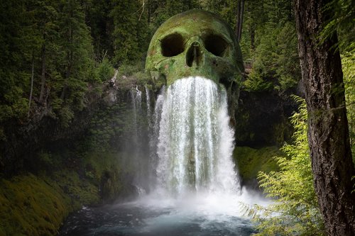 fantasy  skull  waterfall