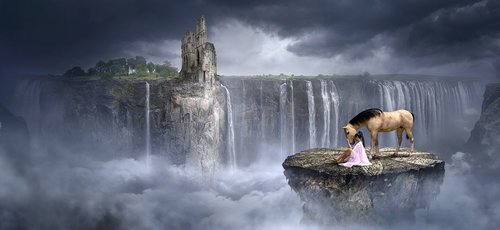 fantasy  waterfall  rock