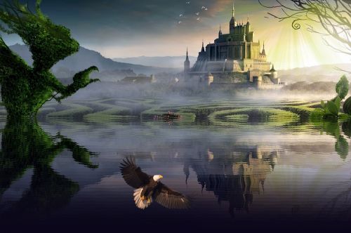 fantasy castle reflection