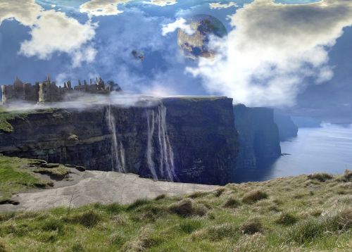 cliffs waterfall fantasy landscape