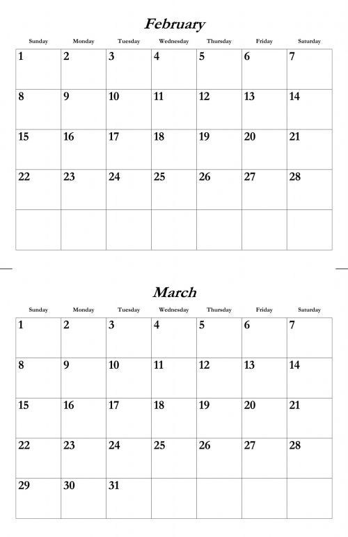 Feb Mar 2015 Calendar Template