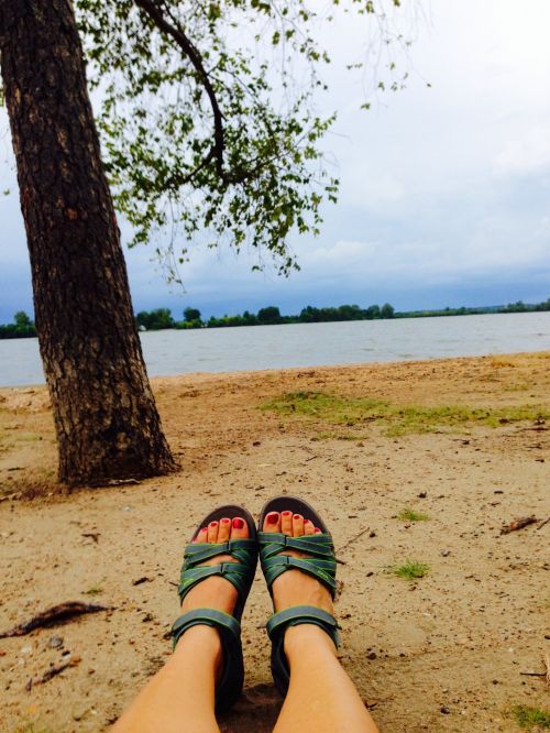 Feet On Lake Beach