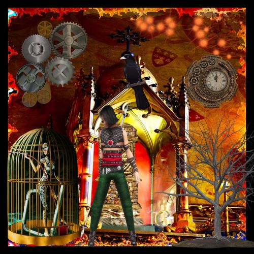female hunted caged captive surreal steampunk