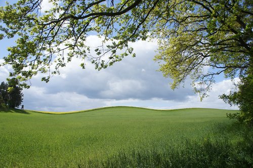 field  clouds  hill