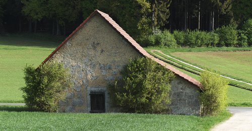 field barn  fields  hedges