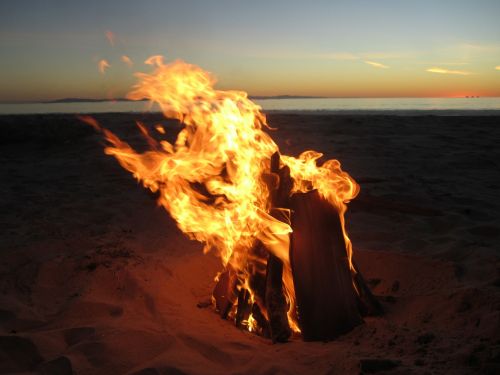 fire beach sunset