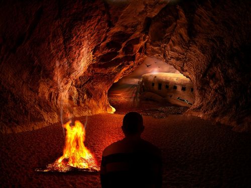 fire desert cave