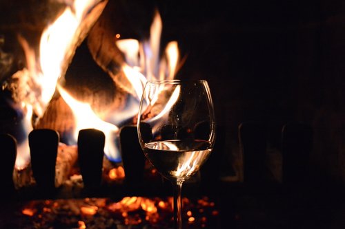 fire  fireplace  red wine