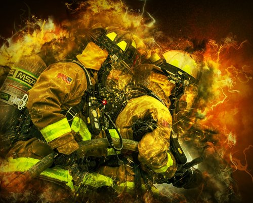 fire fighters  fire  portrait