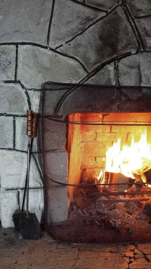 fireplace cabin stone
