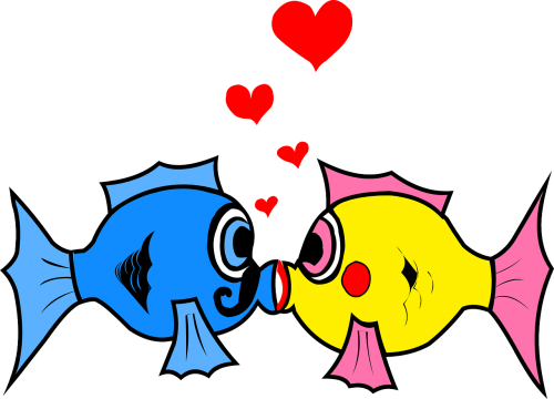 fish hearts kiss