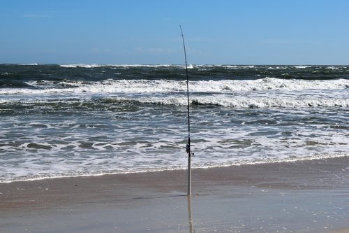 fishing pole  beach  ocean