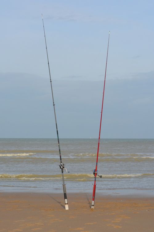 fishing rod beach sea