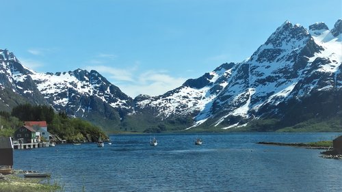 fjord  boats  mountains