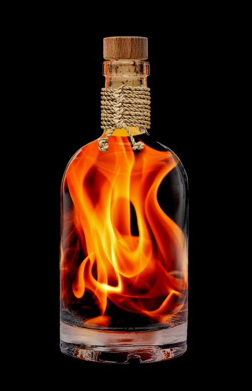 flame embers bottle fiery