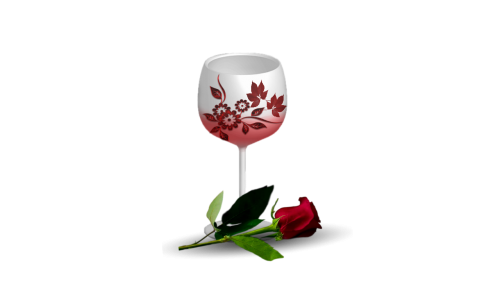 floral red rose wineglass