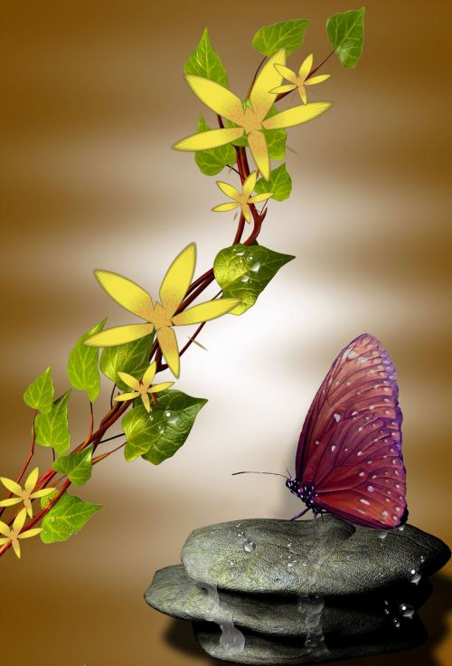 flower stone butterfly