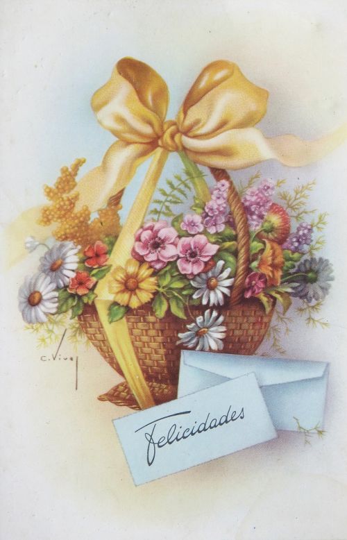 flower greeting card old