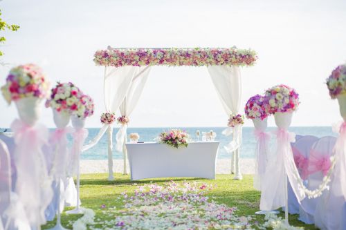 flower archway beach wedding wedding