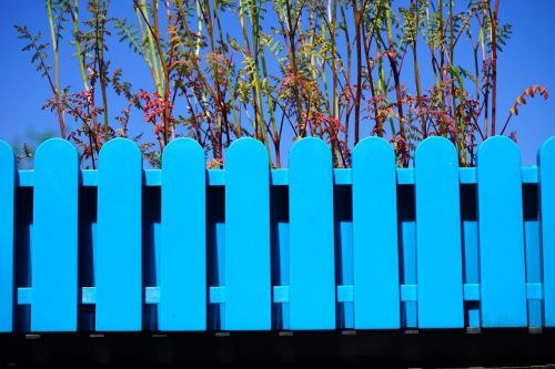 flower box blue garden fence
