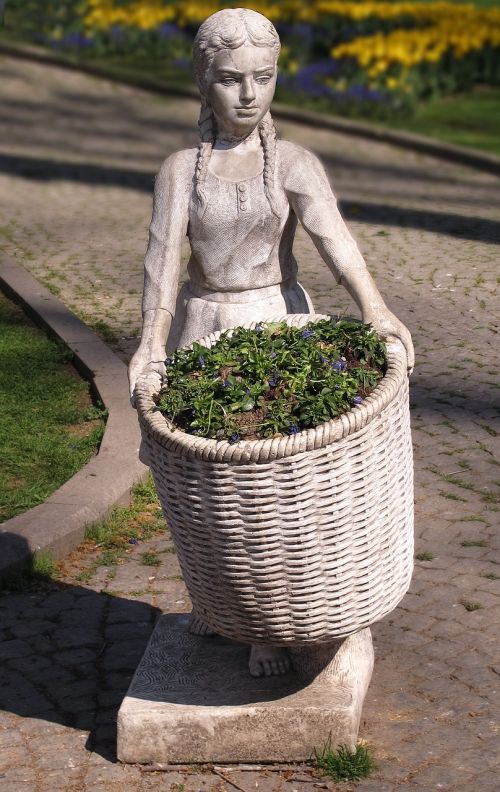 flower girl garden figurines basket