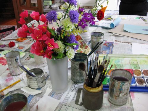 flowers paint container