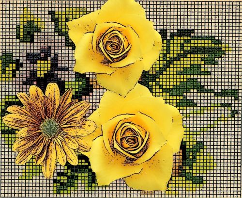 flowers yellow risk of embroidery