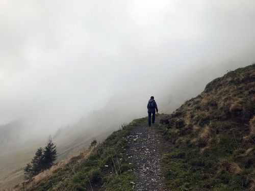 fog hiking mountains